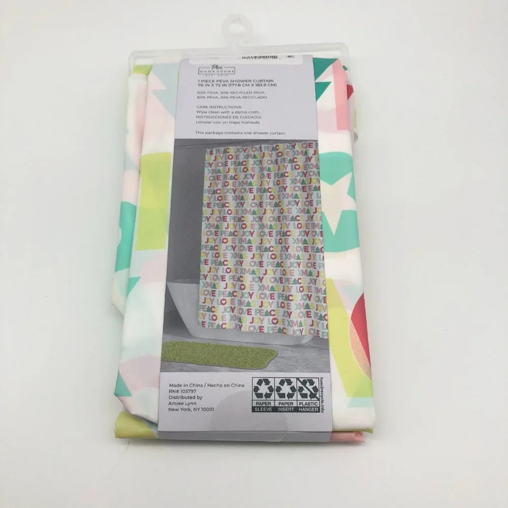 Holiday Christmas PEVA Shower Curtain, Peace Love Joy XMAS, 70 in x 72 in